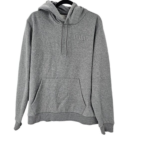 Puma Pullover Hoodie Men's Size XL Gray Fleece Logo Sweatshirt Kangaroo Pockets - Picture 2 of 8